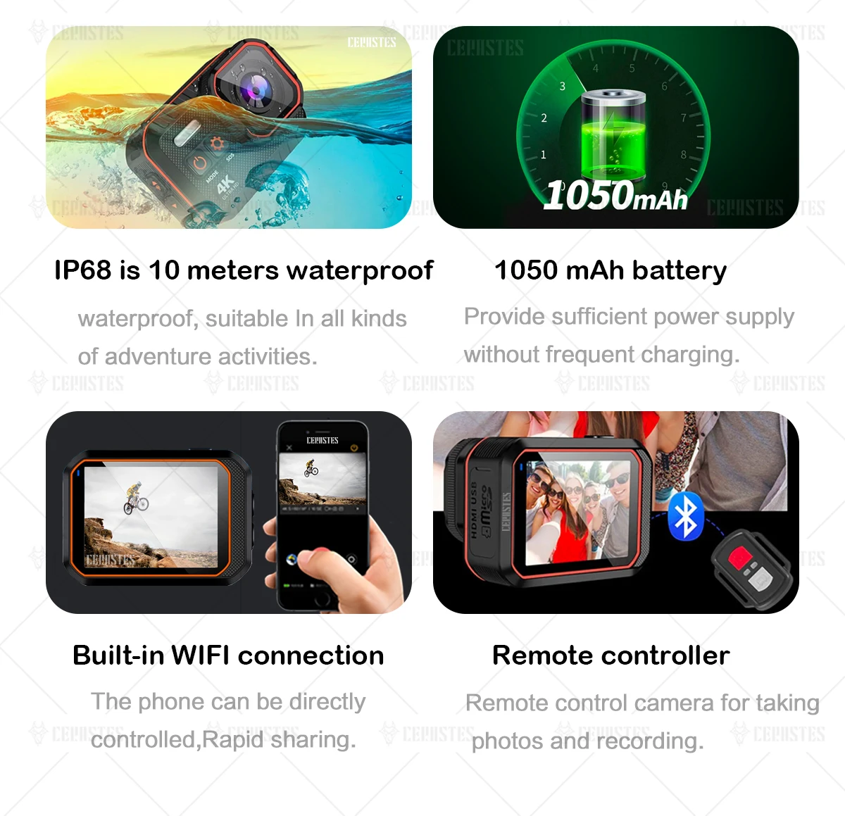 CERASTES Action Camera 4K60FPS With Remote Control Screen Waterproof Sport Camera drive recorder Sports Camera Helmet Action Cam