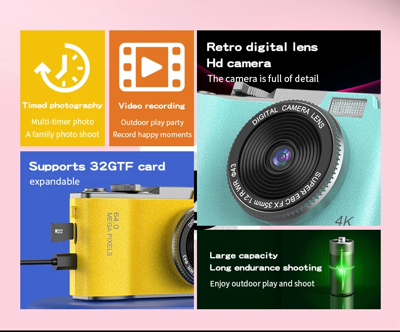 Digital Camera 4K 64MP Photography Camera Video Camcorder Rechargeable Cameras 2.4 inch Screen Camcorder for Kid Adult Beginners Digital Camera 4K 64MP Photography Camera Video Camcorder Rechargeable Cameras 2.4 inch Screen Camcorder for Kid Adult Beginners