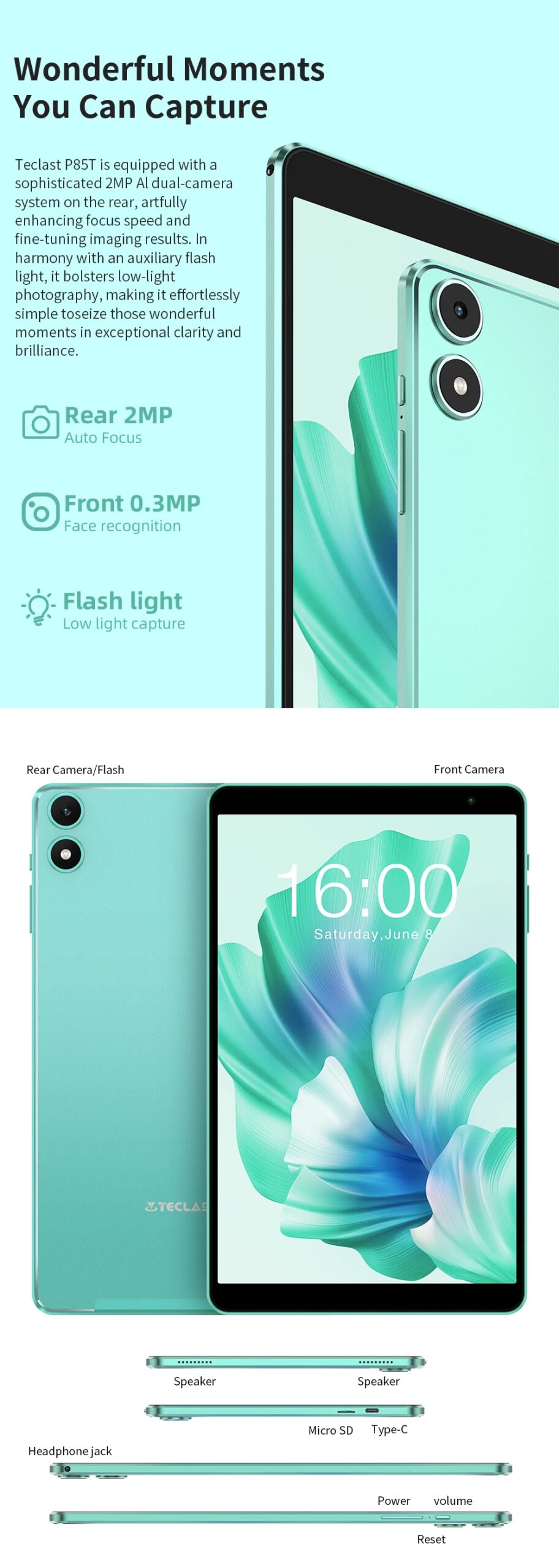 Teclast P85T 2024 Tablet (Allwinner A523 1.8GHz 8-Core/10GB (4GB+6GB)RAM/64GB ROM/8 Inch 1200*800iPS/WiFi 5/BT 5.0/5000mAh Teclast P85T 2024 Tablet (Allwinner A523 1.8GHz 8-Core/10GB (4GB+6GB)RAM/64GB ROM/8 Inch 1200*800iPS/WiFi 5/BT 5.0/5000mAh