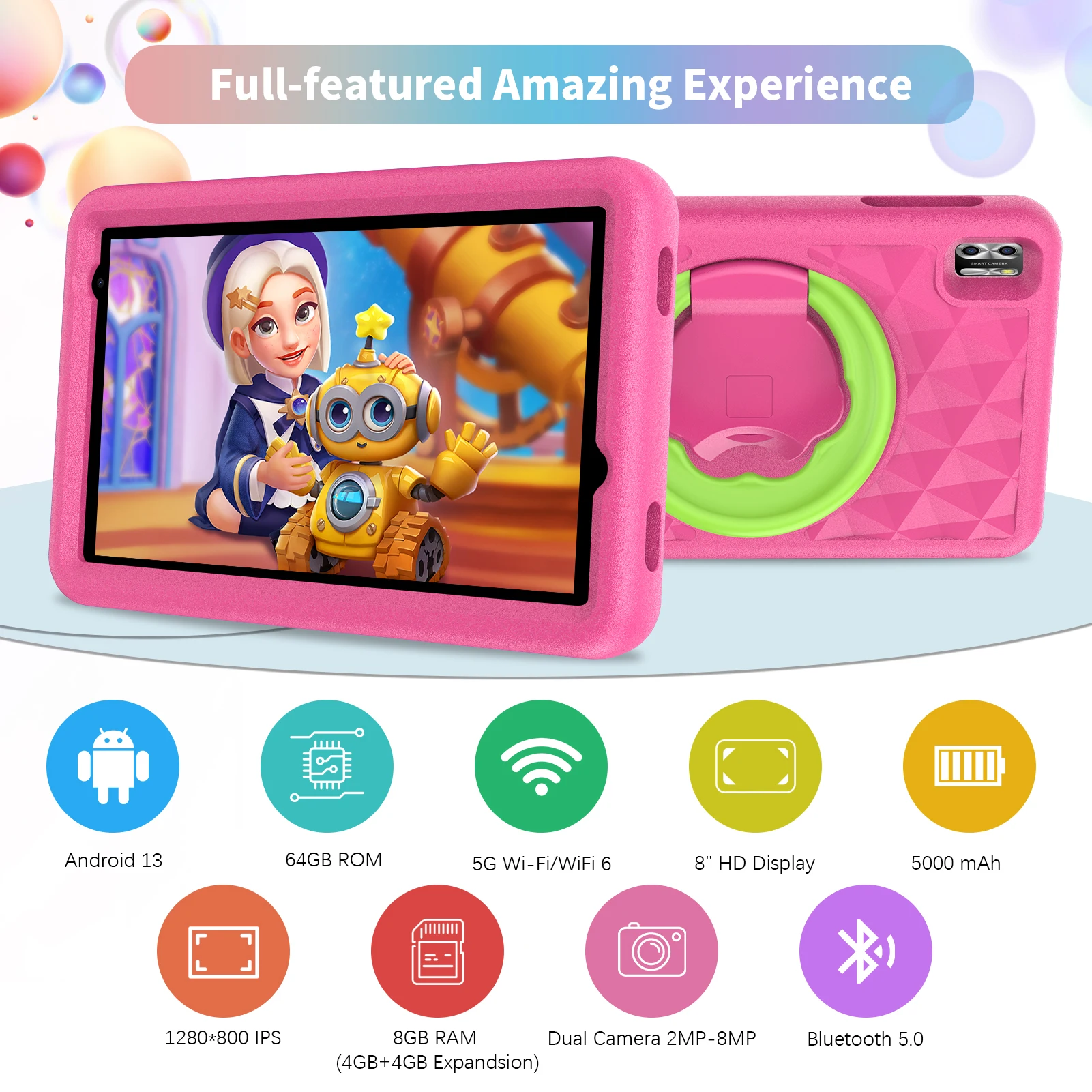 VASOUN Kids Tablet 8 Inch, Android 13 Quad Core, 8GB(4+4expand)RAM+64GB ROM, 5000mAh, Dual Camera, WiFi, Parental Control VASOUN Kids Tablet 8 Inch, Android 13 Quad Core, 8GB(4+4expand)RAM+64GB ROM, 5000mAh, Dual Camera, WiFi, Parental Control