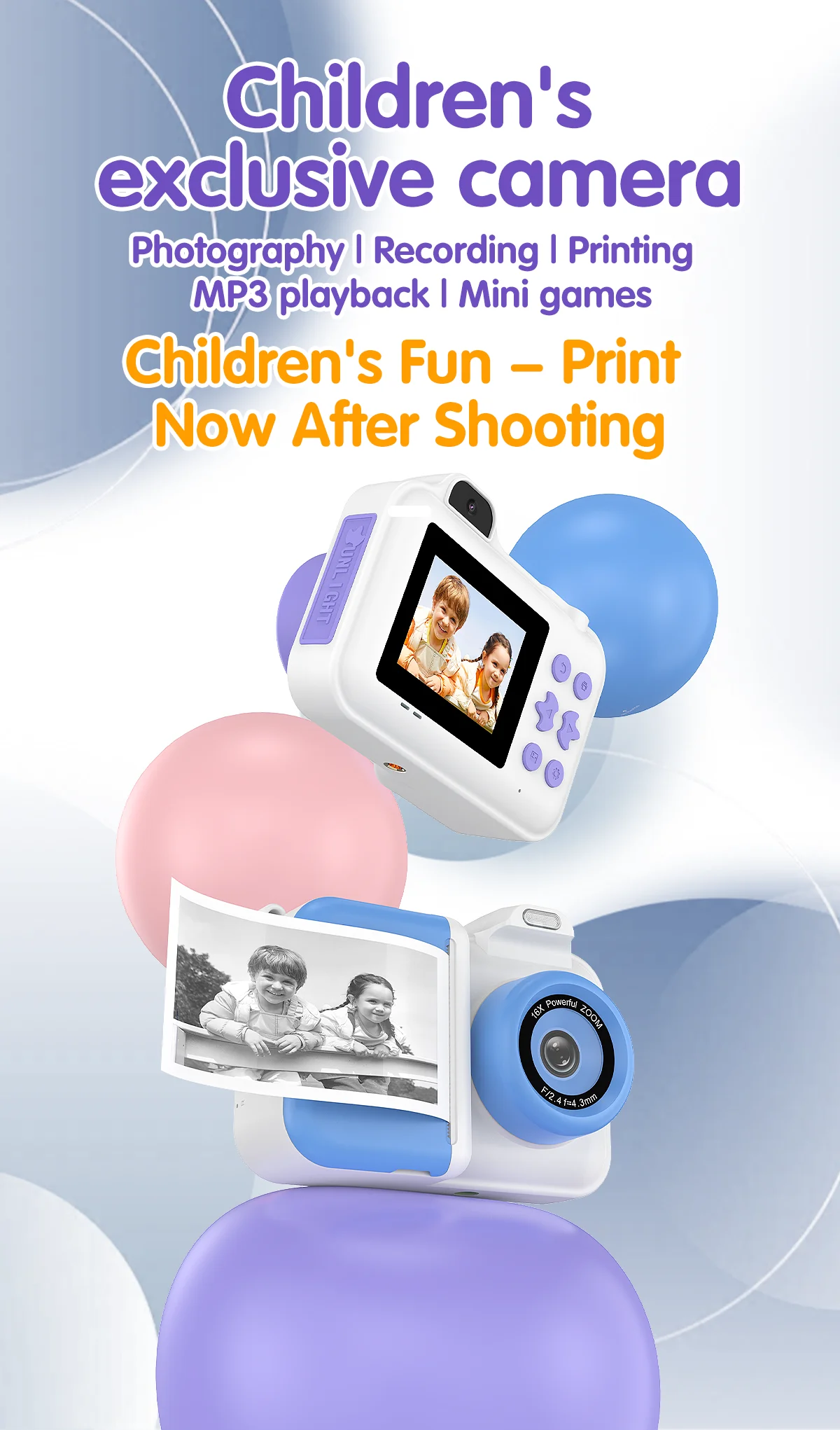 Kids Instant Print Camera Mini Digital Photo Camera Photograph Video Record Camera Toys Birthday Gifts For Children Kids Instant Print Camera Mini Digital Photo Camera Photograph Video Record Camera Toys Birthday Gifts For Children