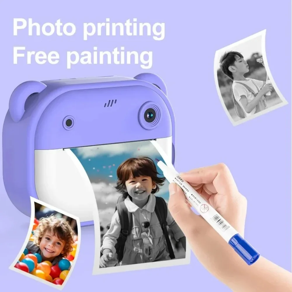 Children Kids Camera Instant Print Mini Digital Video Camera for Kids 1080P Screen Toy Print Thermal Paper +32G Memory Card