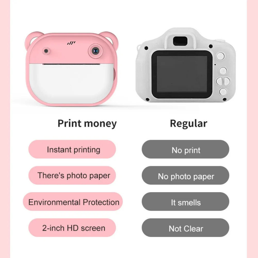 Children Kids Camera Instant Print Mini Digital Video Camera for Kids 1080P Screen Toy Print Thermal Paper +32G Memory Card