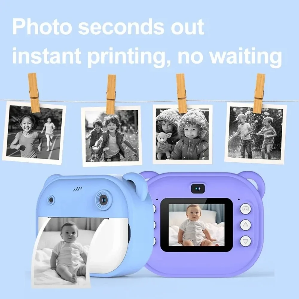 Children Kids Camera Instant Print Mini Digital Video Camera for Kids 1080P Screen Toy Print Thermal Paper +32G Memory Card