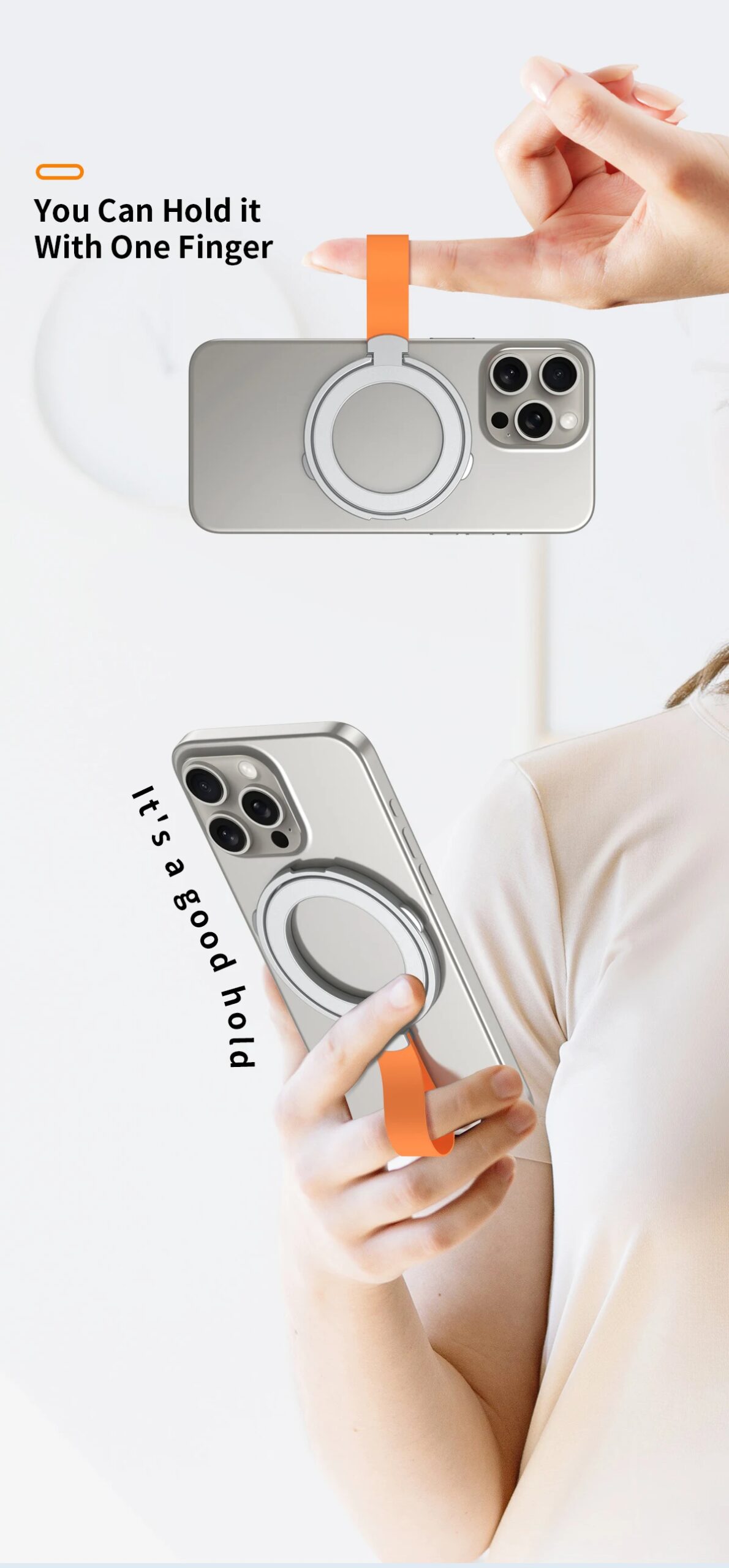 Magnetic Cell Phone Ring Holder Compatible with iPhone 12 13 14 15 Series MagSafe Removable Cell Phone Grip Kickstand