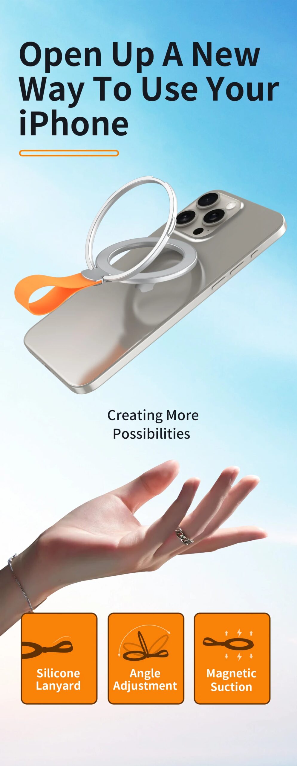 Magnetic Cell Phone Ring Holder Compatible with iPhone 12 13 14 15 Series MagSafe Removable Cell Phone Grip Kickstand