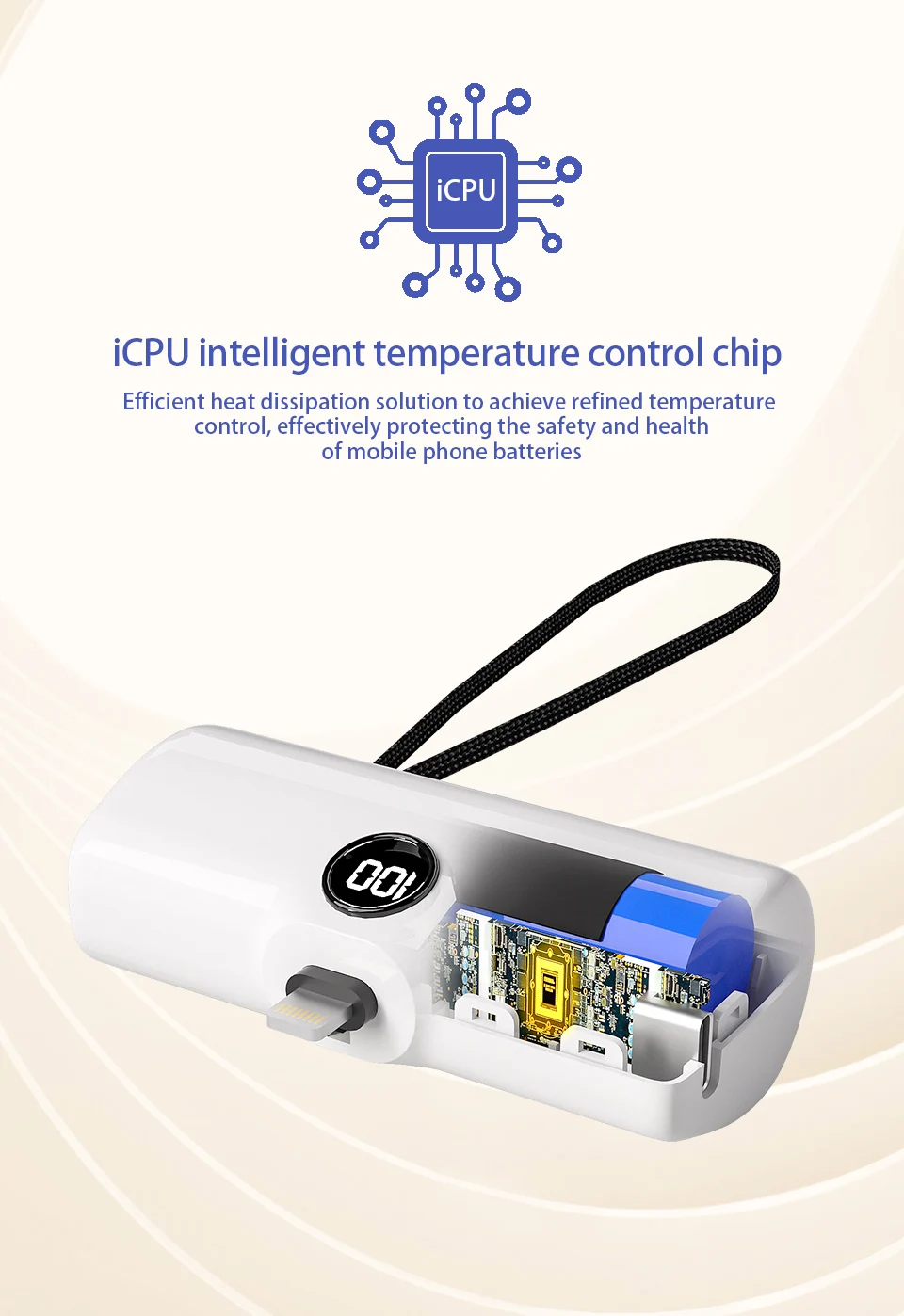 Portable Charger Fast Charge Type C External Battery for iPhone Samsung Xiaomi Built-in Cable Quick Charge Pocket Power Bank