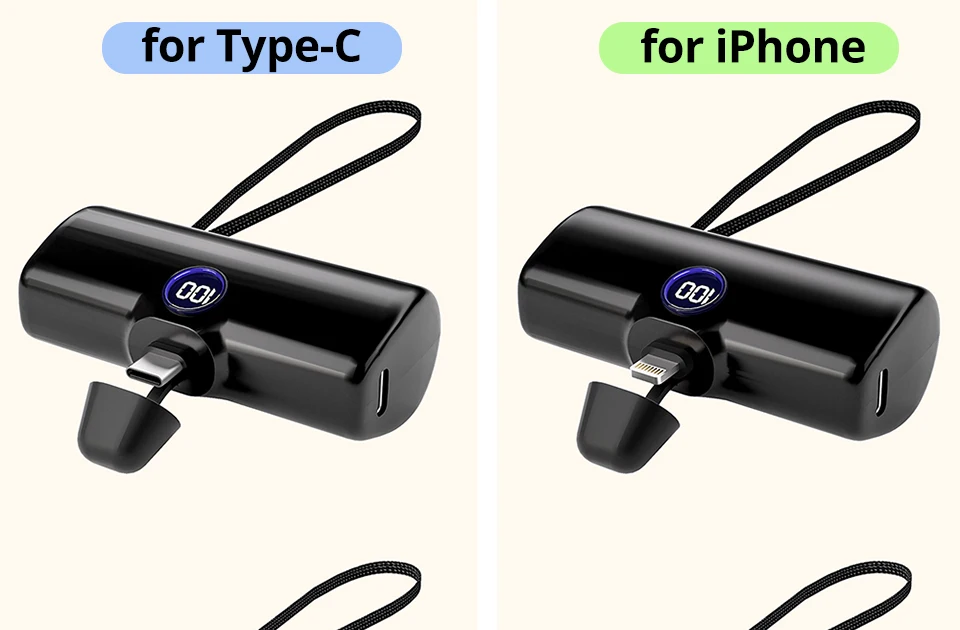 Portable Charger Fast Charge Type C External Battery for iPhone Samsung Xiaomi Built-in Cable Quick Charge Pocket Power Bank