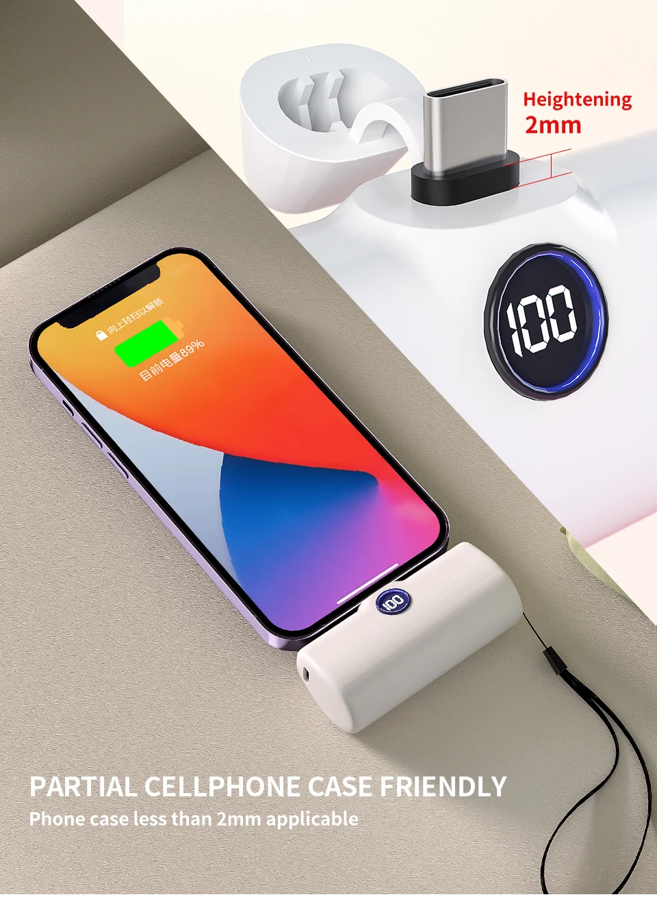 Portable Charger Fast Charge Type C External Battery for iPhone Samsung Xiaomi Built-in Cable Quick Charge Pocket Power Bank