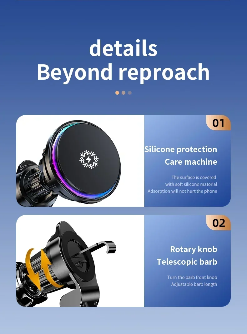 Ice Cooling Magnetic Wireless Car Charger Fast Charging Station for iPhone 16 15 14 13 12 Pro Max MacSafe Car Phone Holder Stand