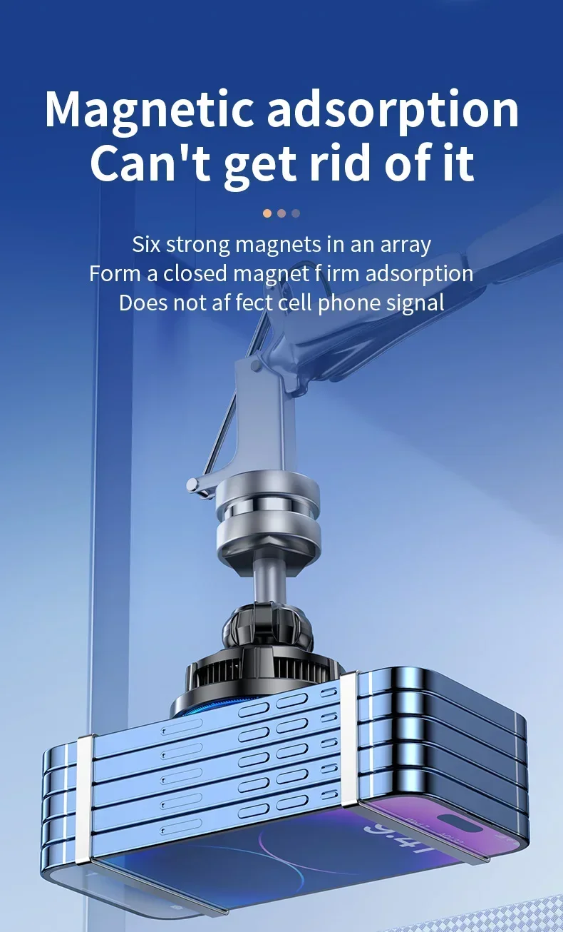 Ice Cooling Magnetic Wireless Car Charger Fast Charging Station for iPhone 16 15 14 13 12 Pro Max MacSafe Car Phone Holder Stand