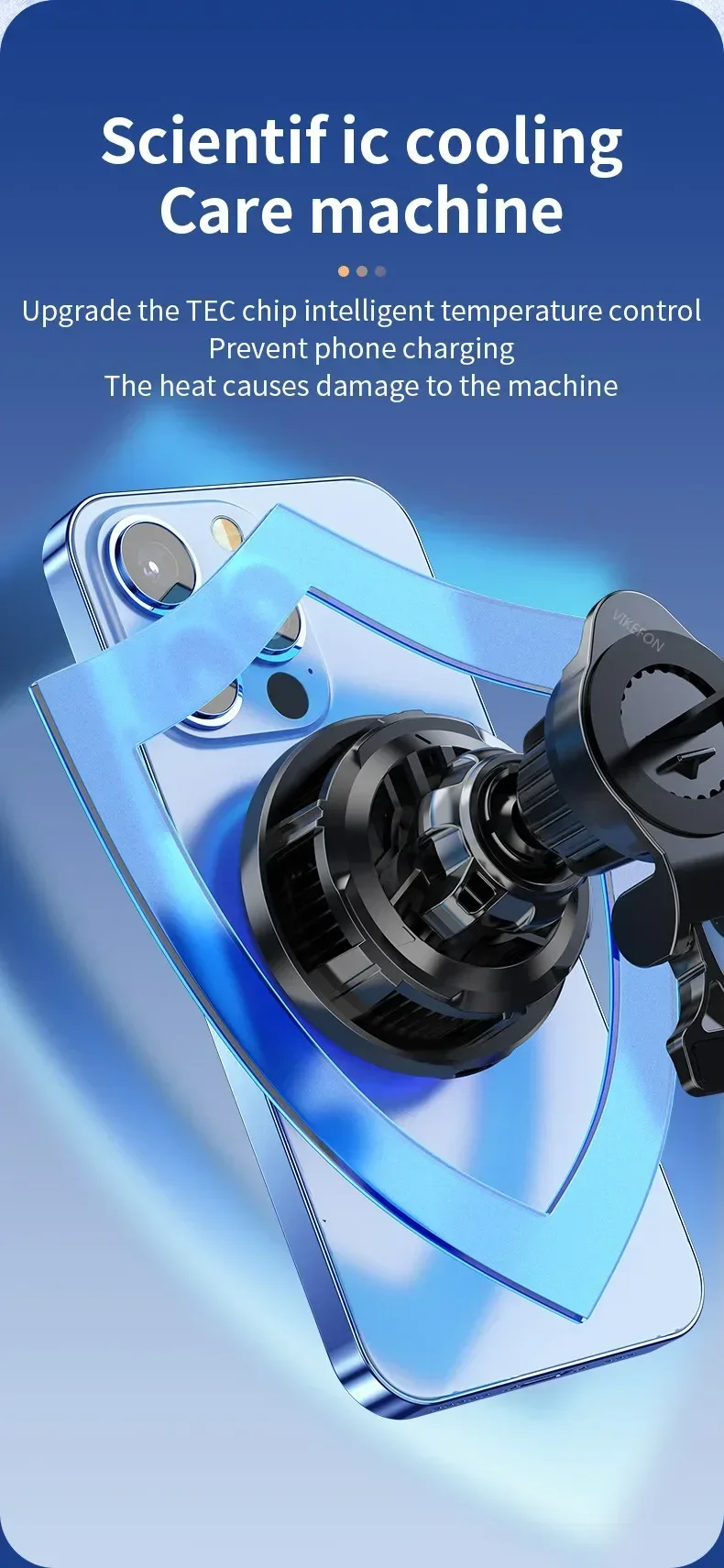 Ice Cooling Magnetic Wireless Car Charger Fast Charging Station for iPhone 16 15 14 13 12 Pro Max MacSafe Car Phone Holder Stand