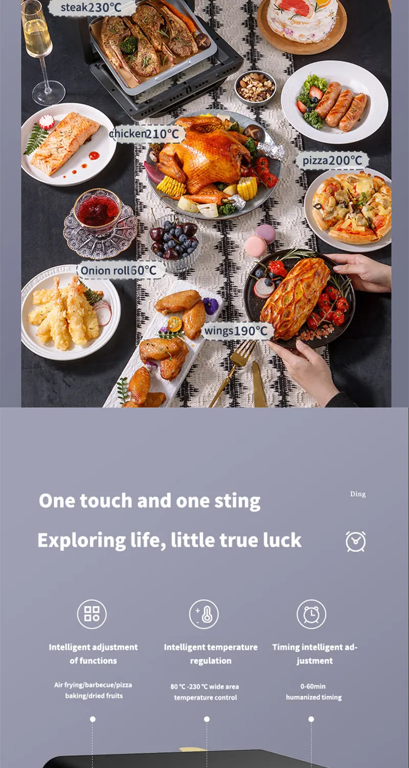 10L Large Capacity Electric Air Fryers Oil-free Automatic Household Kitchen 360°Baking Convection Oven Deep Fryer without Oil