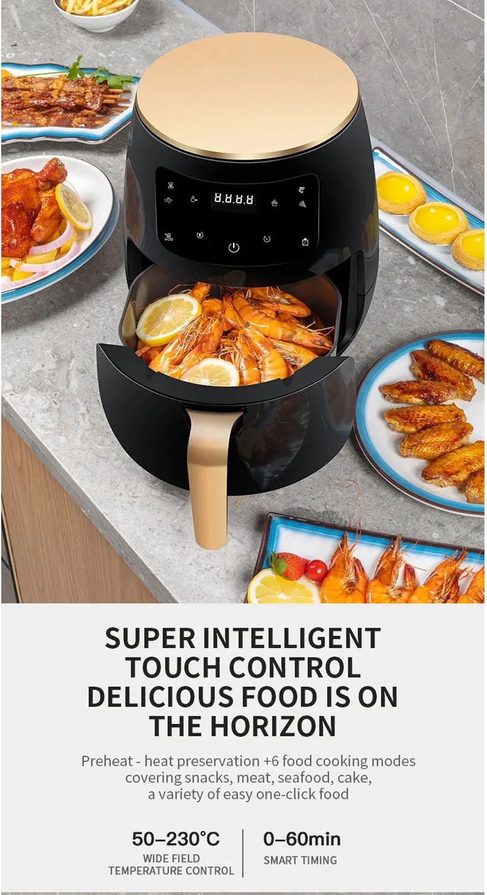 6L Air fryer Multi-functional intelligent touch screen oven Large capacity Electro mechanical  deep fryer for home  airfryer
