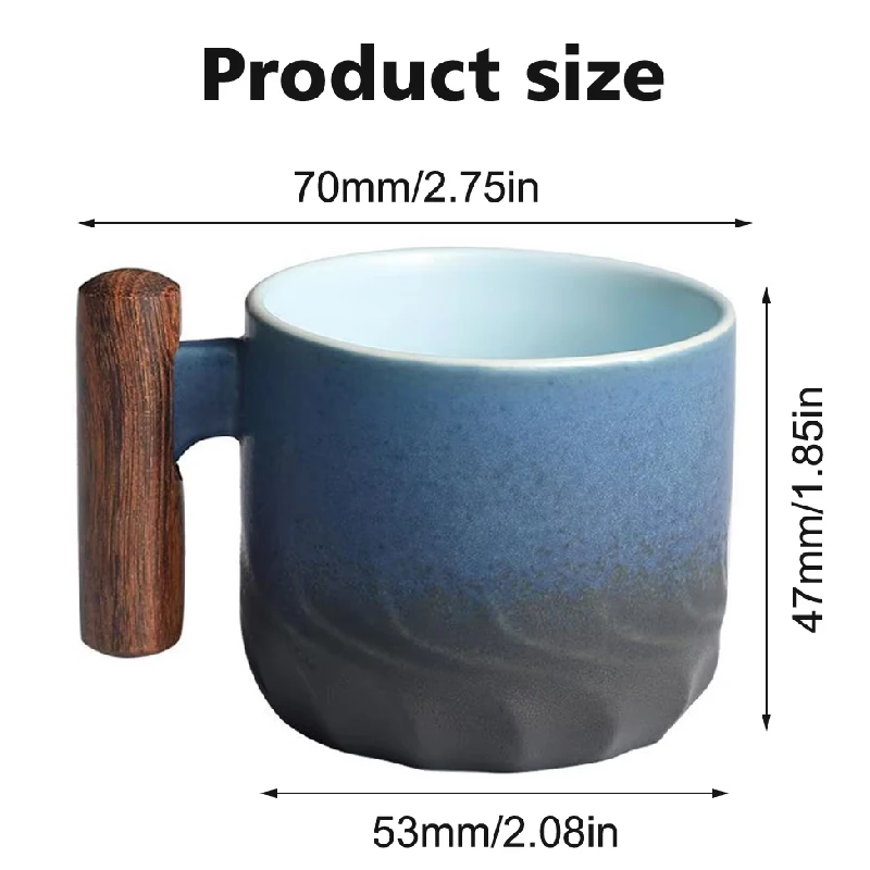 80ml Ceramic Retro Coffee Cup Office Water Cup Filter Tea Mug Wooden Handle Coffee Mug Handmade Tea Coffee Cup Birthday Gift