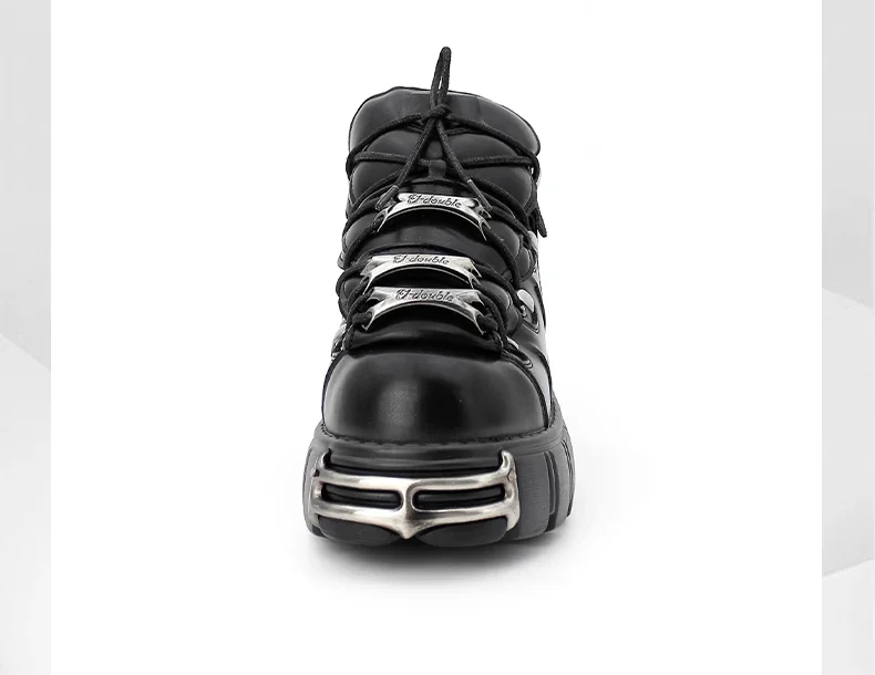 2025 NEW Punk Style Women Shoes Lace-up heel height 6CM Platform Shoes Woman Gothic Ankle Rock Boots Metal Decor Woman Sneakers