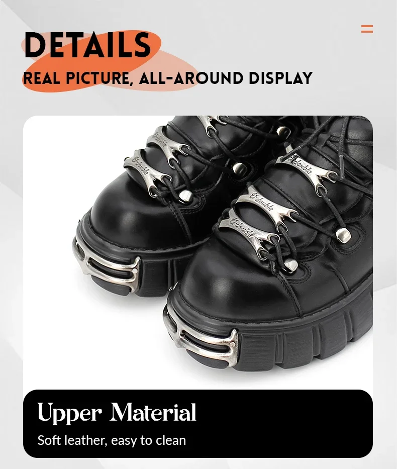 2025 NEW Punk Style Women Shoes Lace-up heel height 6CM Platform Shoes Woman Gothic Ankle Rock Boots Metal Decor Woman Sneakers