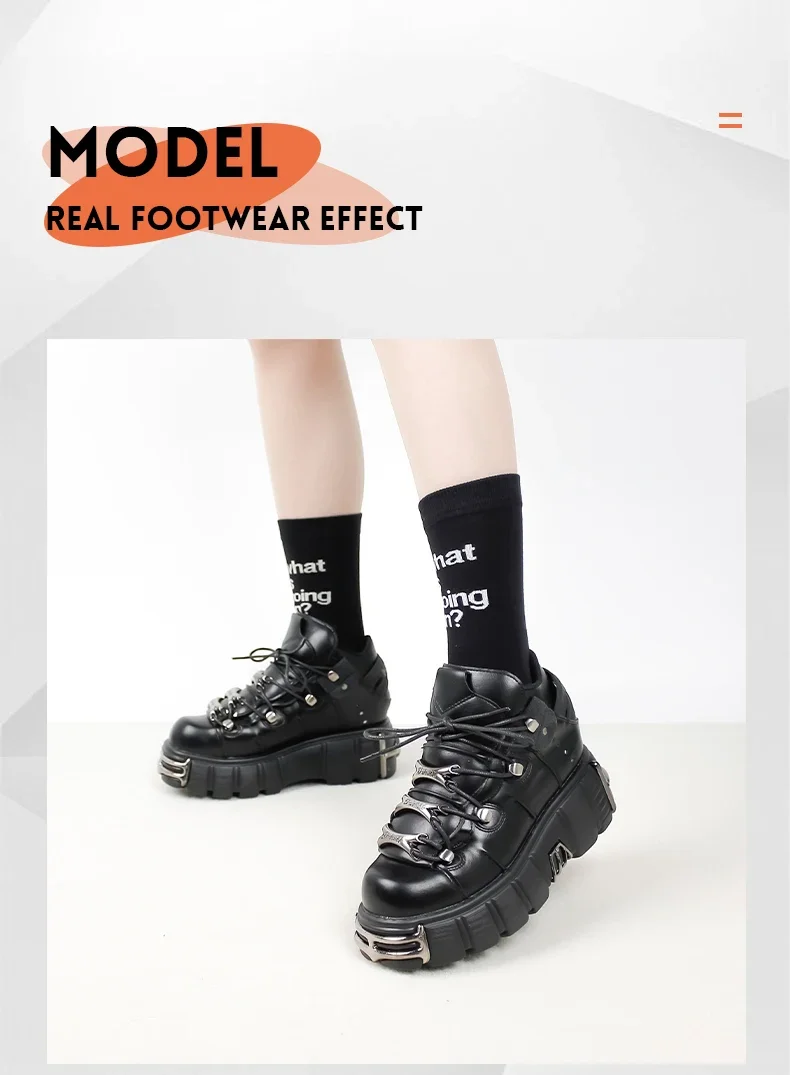 2025 NEW Punk Style Women Shoes Lace-up heel height 6CM Platform Shoes Woman Gothic Ankle Rock Boots Metal Decor Woman Sneakers