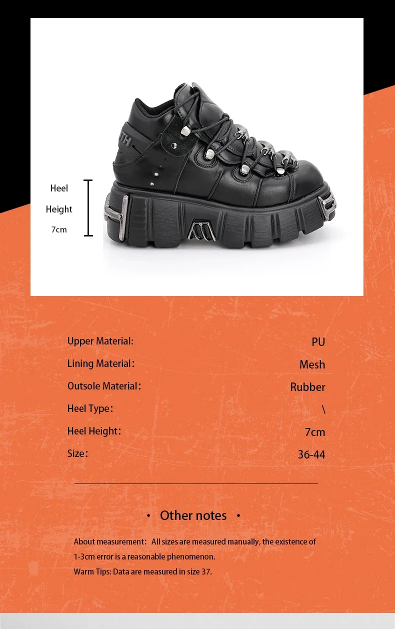 2025 NEW Punk Style Women Shoes Lace-up heel height 6CM Platform Shoes Woman Gothic Ankle Rock Boots Metal Decor Woman Sneakers