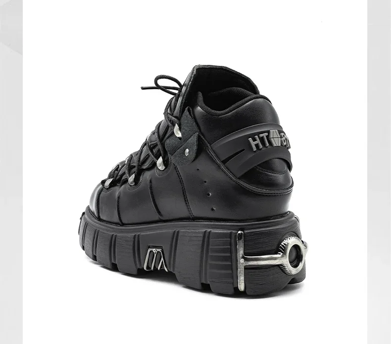 2025 NEW Punk Style Women Shoes Lace-up heel height 6CM Platform Shoes Woman Gothic Ankle Rock Boots Metal Decor Woman Sneakers