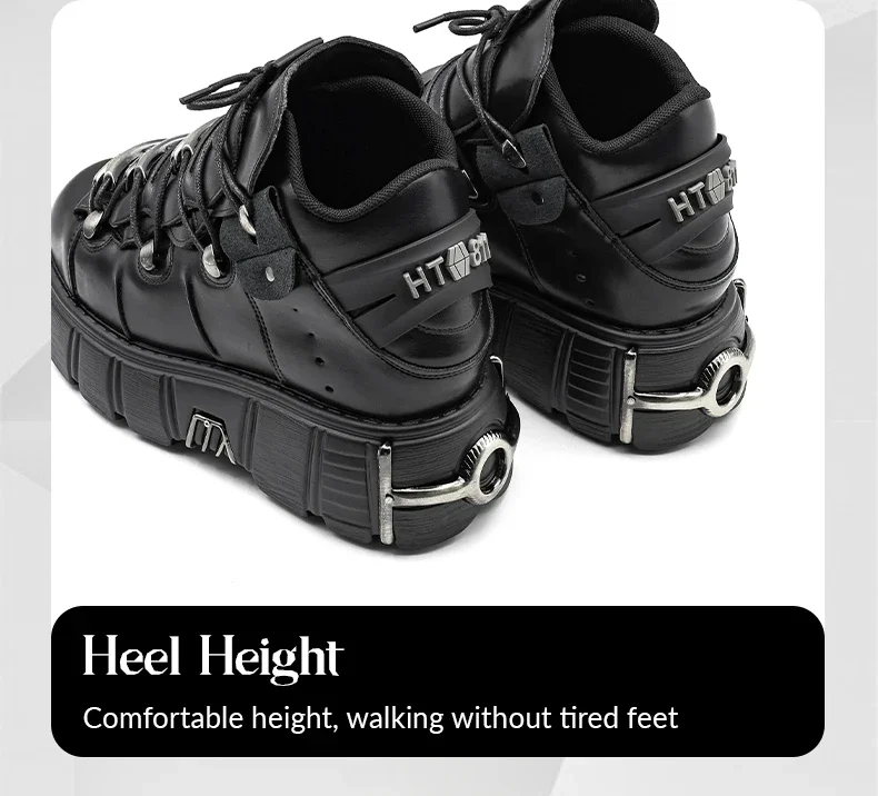 2025 NEW Punk Style Women Shoes Lace-up heel height 6CM Platform Shoes Woman Gothic Ankle Rock Boots Metal Decor Woman Sneakers