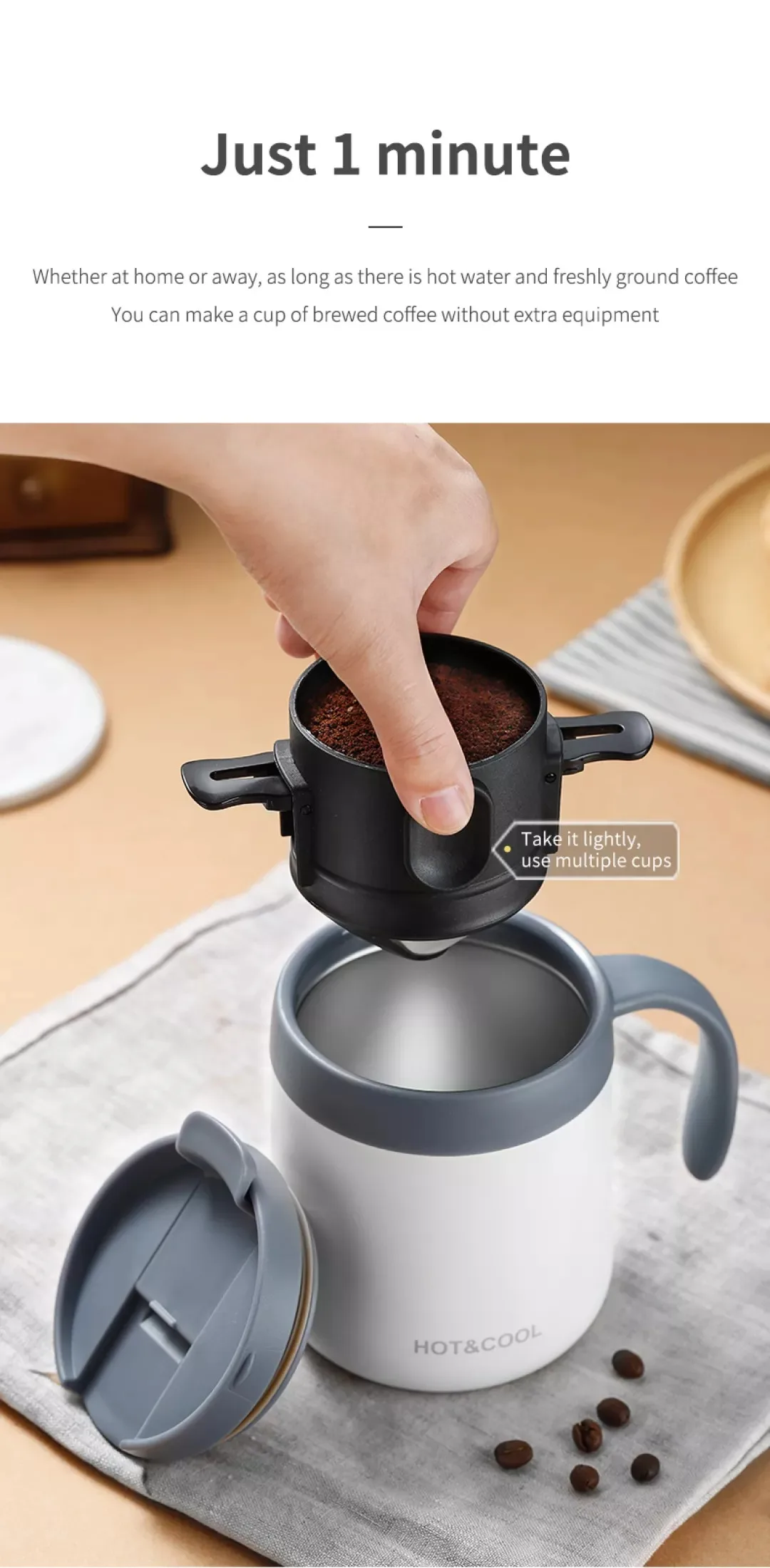 304 Stainless Steel Portable Coffee Filter Drip Coffee Tea Holder Reusable Mug Coffee Dripper Tea Cup Set Coffee Pot Coffeeware