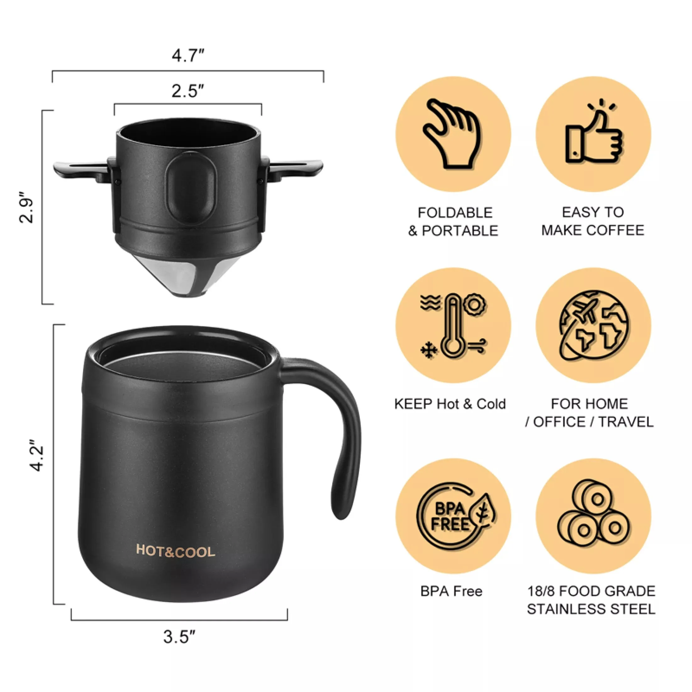 304 Stainless Steel Portable Coffee Filter Drip Coffee Tea Holder Reusable Mug Coffee Dripper Tea Cup Set Coffee Pot Coffeeware