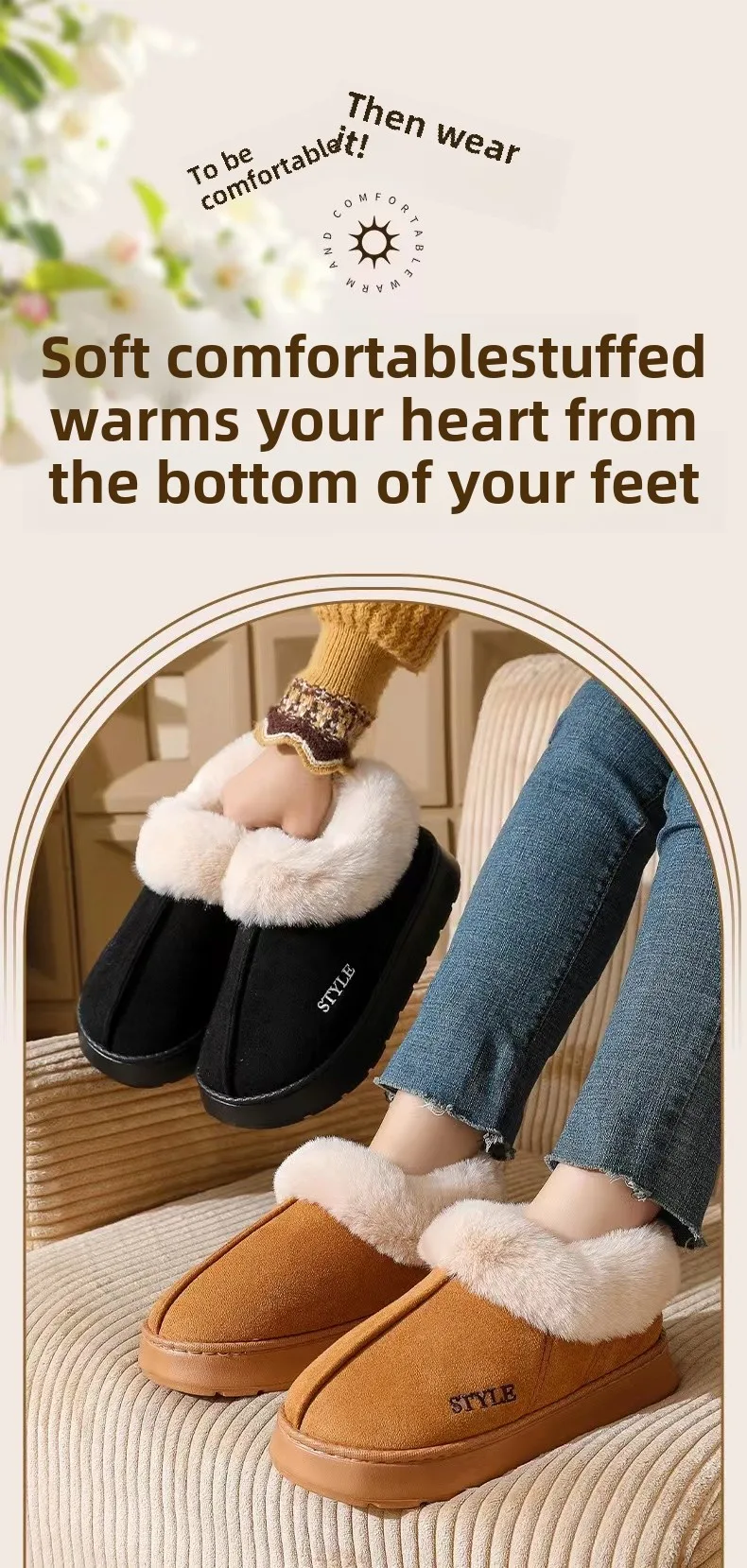Couple's Luxury Comfortable Warm Fleece Lined Winter Slippers - Elegant, Warm, and Comfortable Thick Sole Indoor