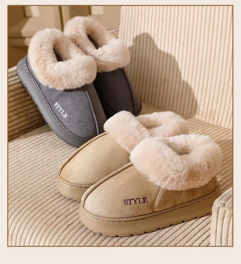 Couple's Luxury Comfortable Warm Fleece Lined Winter Slippers - Elegant, Warm, and Comfortable Thick Sole Indoor