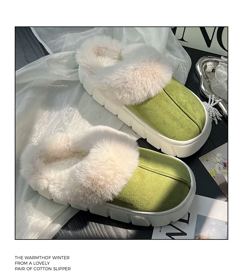 New Women Indoor Fluffy Slippers Thick Sole Winter Warm Shoes For Couples Soft Fur Keep Warm Female Male House Floor Slipper