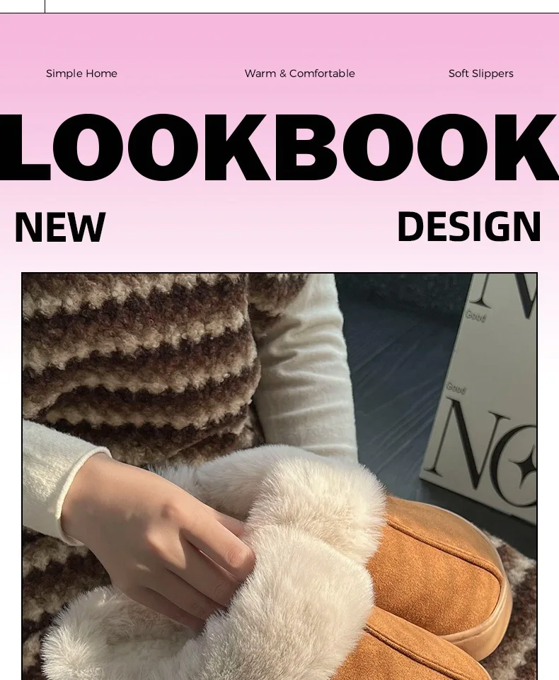 New Women Indoor Fluffy Slippers Thick Sole Winter Warm Shoes For Couples Soft Fur Keep Warm Female Male House Floor Slipper