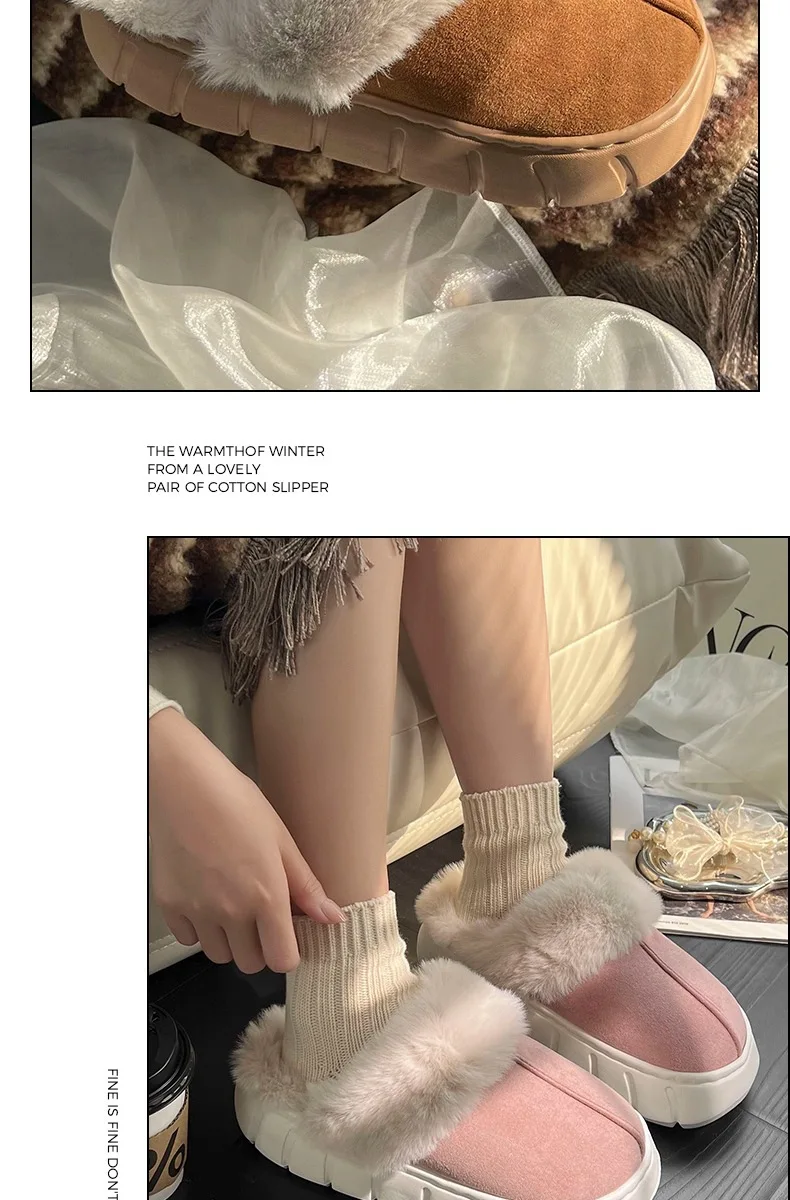 New Women Indoor Fluffy Slippers Thick Sole Winter Warm Shoes For Couples Soft Fur Keep Warm Female Male House Floor Slipper