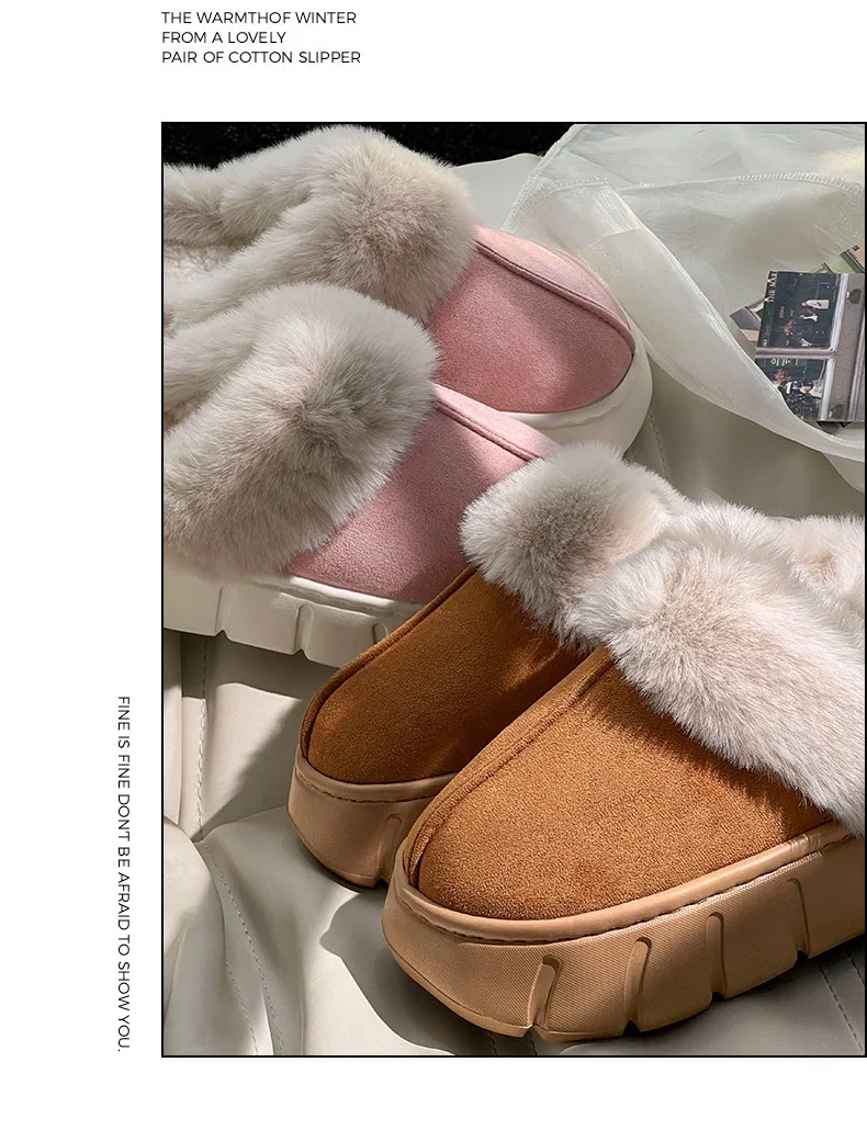 New Women Indoor Fluffy Slippers Thick Sole Winter Warm Shoes For Couples Soft Fur Keep Warm Female Male House Floor Slipper