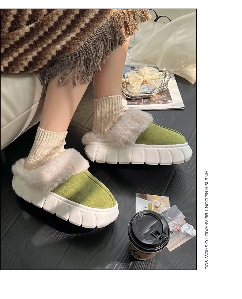 New Women Indoor Fluffy Slippers Thick Sole Winter Warm Shoes For Couples Soft Fur Keep Warm Female Male House Floor Slipper