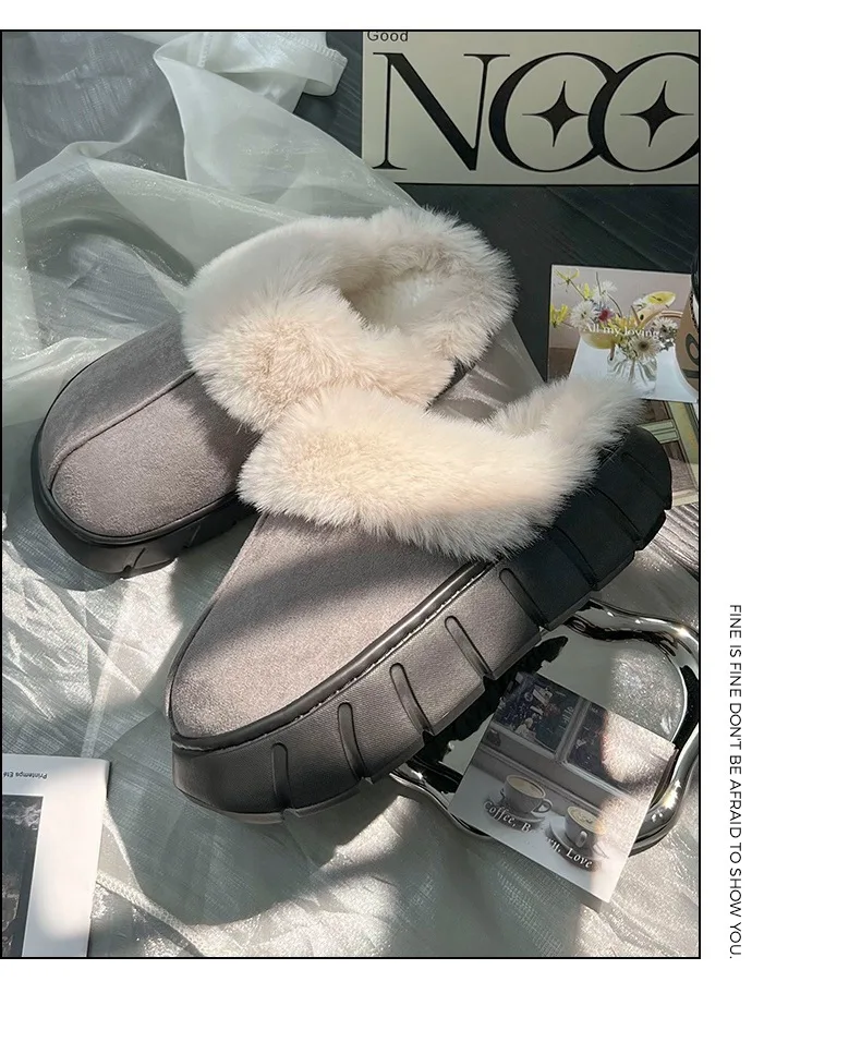 New Women Indoor Fluffy Slippers Thick Sole Winter Warm Shoes For Couples Soft Fur Keep Warm Female Male House Floor Slipper