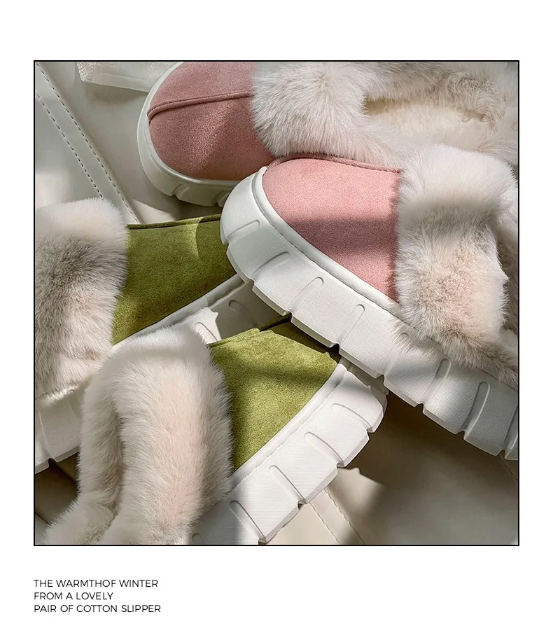 New Women Indoor Fluffy Slippers Thick Sole Winter Warm Shoes For Couples Soft Fur Keep Warm Female Male House Floor Slipper