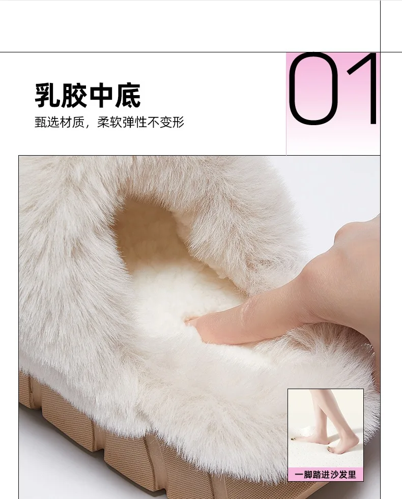 New Women Indoor Fluffy Slippers Thick Sole Winter Warm Shoes For Couples Soft Fur Keep Warm Female Male House Floor Slipper