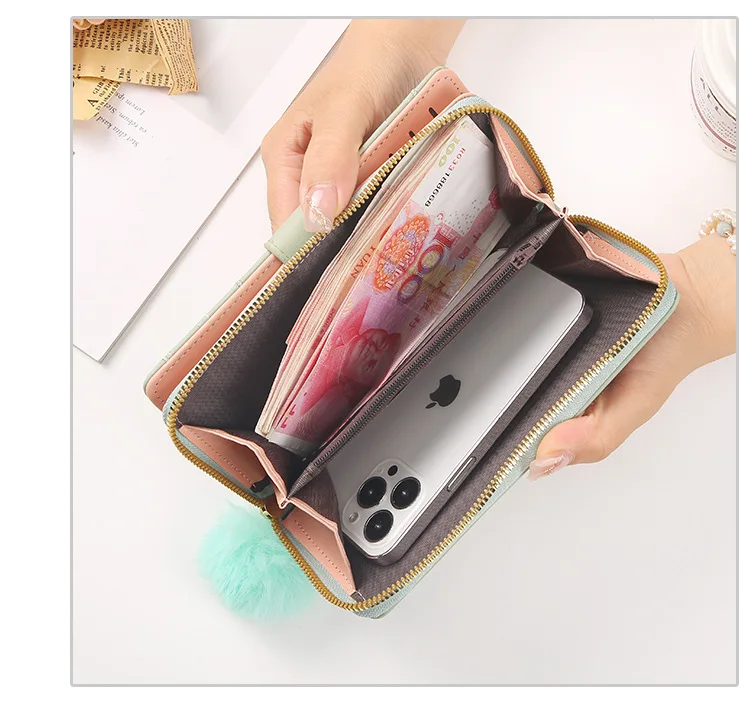 Women Long Wallet Pu Leather Card Holder Large Capacity Hasp Zipper Coin Purse Multi Card Organizer Cell Phone Wristlet Handbag