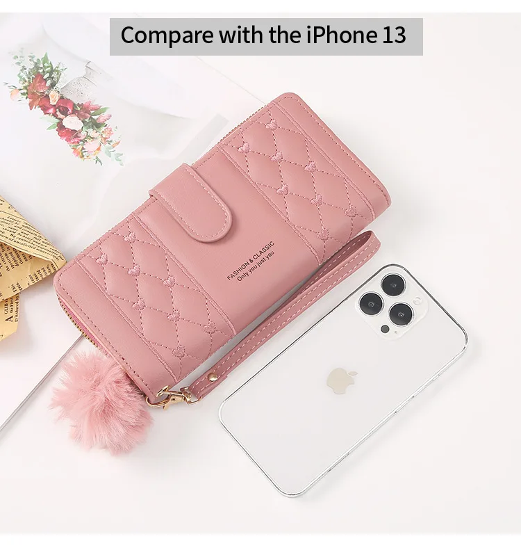 Women Long Wallet Pu Leather Card Holder Large Capacity Hasp Zipper Coin Purse Multi Card Organizer Cell Phone Wristlet Handbag