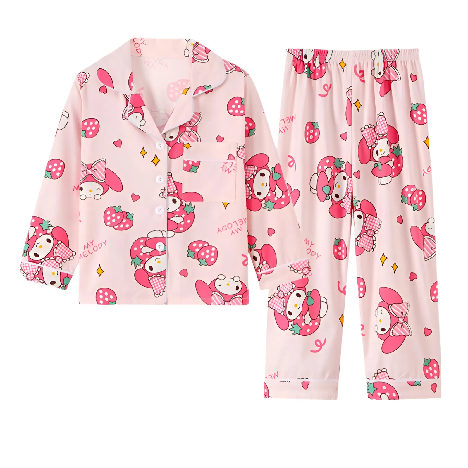 2pcs Kid's Cinnamoroll Pajamas, Long Sleeve Top & Pants Set, Kuromi Sanrio Print Loungewear, Comfy Casual Set, Girl's Clothes