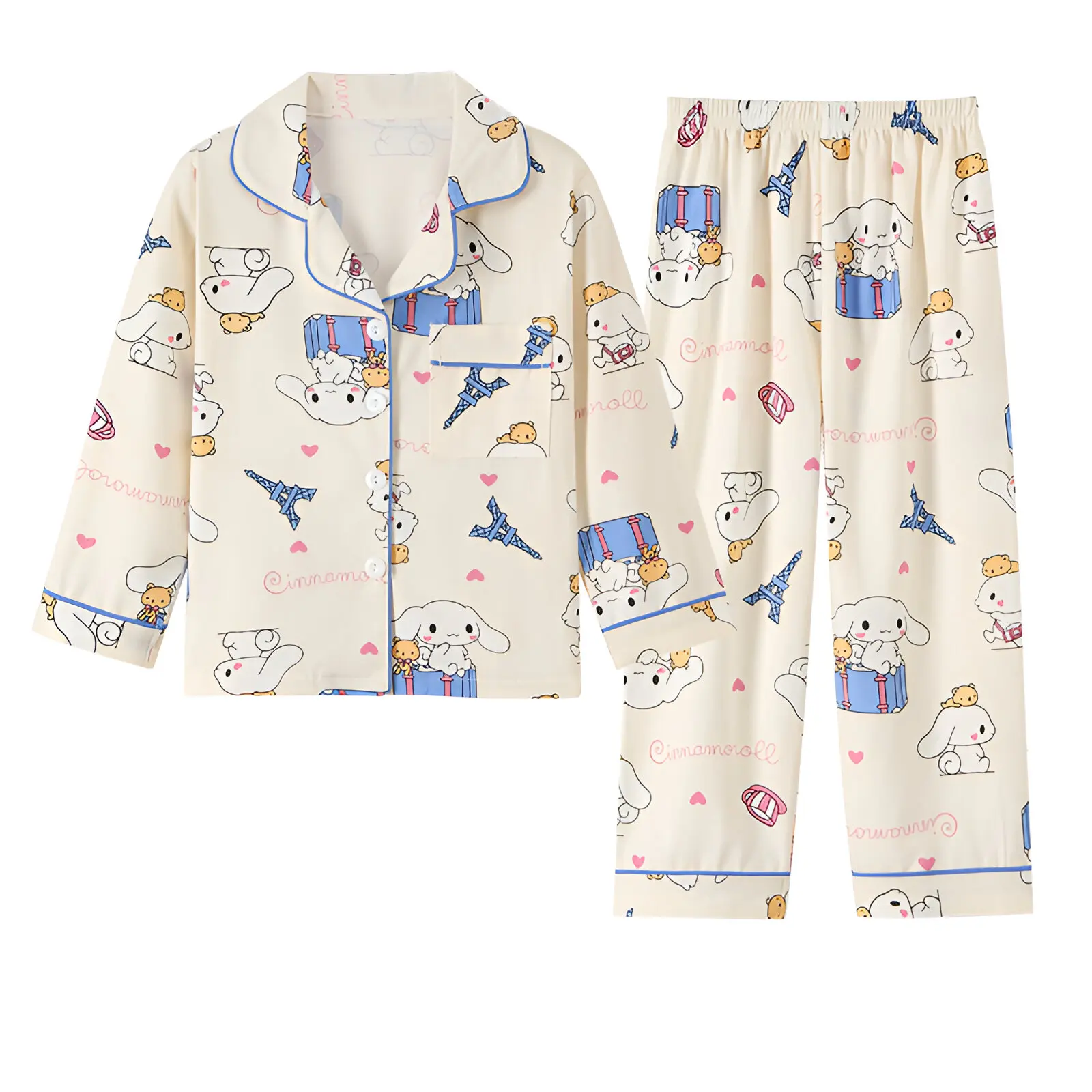 2pcs Kid's Cinnamoroll Pajamas, Long Sleeve Top & Pants Set, Kuromi Sanrio Print Loungewear, Comfy Casual Set, Girl's Clothes