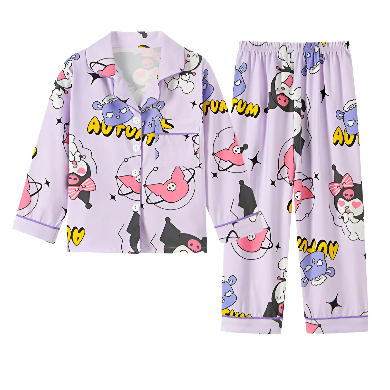 2pcs Kid's Cinnamoroll Pajamas, Long Sleeve Top & Pants Set, Kuromi Sanrio Print Loungewear, Comfy Casual Set, Girl's Clothes