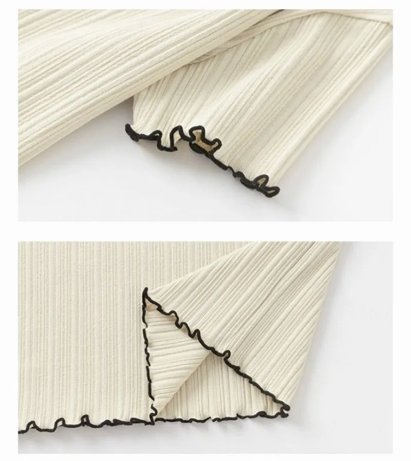 1-12Y Girl's Shirts Korean-style Knitted Lace-Trimmed Short-Sleeve Summer Ruched Tops Trendy Breathable Bow Tie Versatile Tee