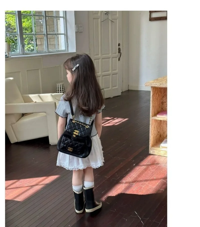 1-12Y Girl's Shirts Korean-style Knitted Lace-Trimmed Short-Sleeve Summer Ruched Tops Trendy Breathable Bow Tie Versatile Tee