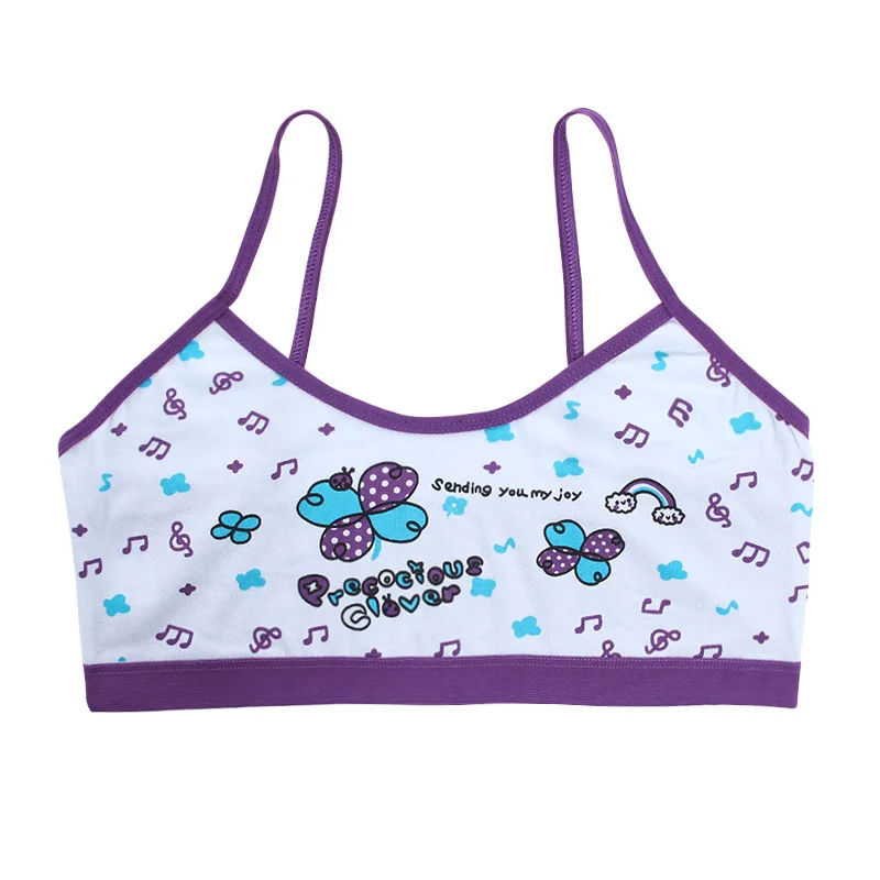Teenage Girls Vest Bras Cartoon Panda/Flower Print Young Children Purbery Student Training Bras Maiden Kids Underwears Tube Tops