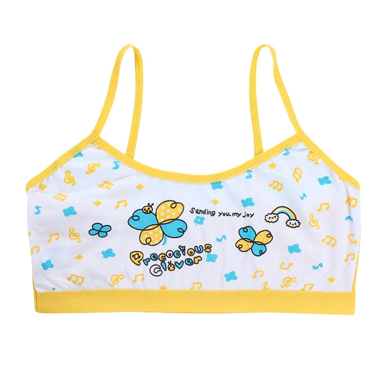 Teenage Girls Vest Bras Cartoon Panda/Flower Print Young Children Purbery Student Training Bras Maiden Kids Underwears Tube Tops