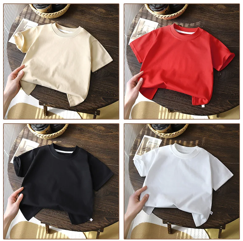 Children's Cotton Short Sleeve White Red Black T-shirt Girls' Summer Baby Clothes Kids Boys' Tops