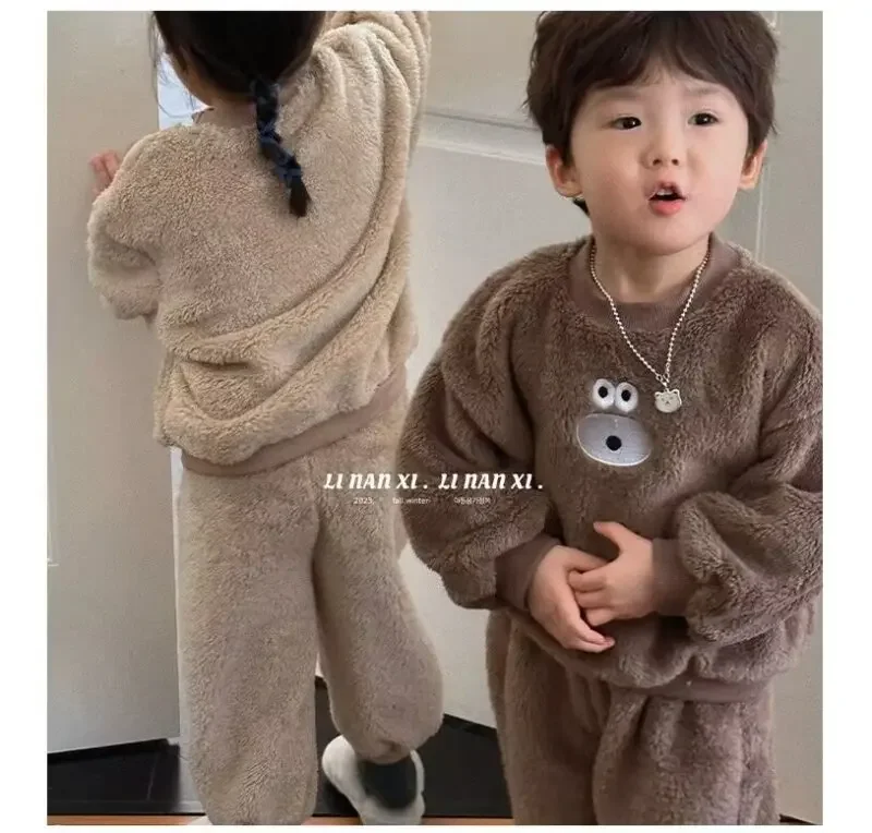 Korea Toddler Girls  Cute Sweatshirt Suits Warm Hoodies+Pants 2pcs Sets Children Boys Outfits Winter