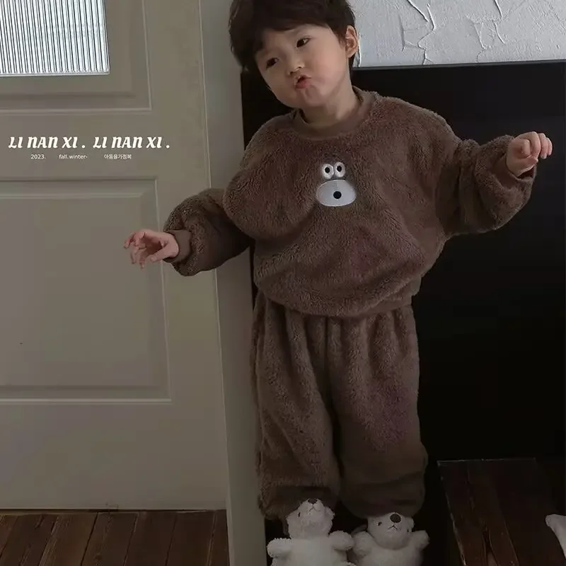 Korea Toddler Girls  Cute Sweatshirt Suits Warm Hoodies+Pants 2pcs Sets Children Boys Outfits Winter