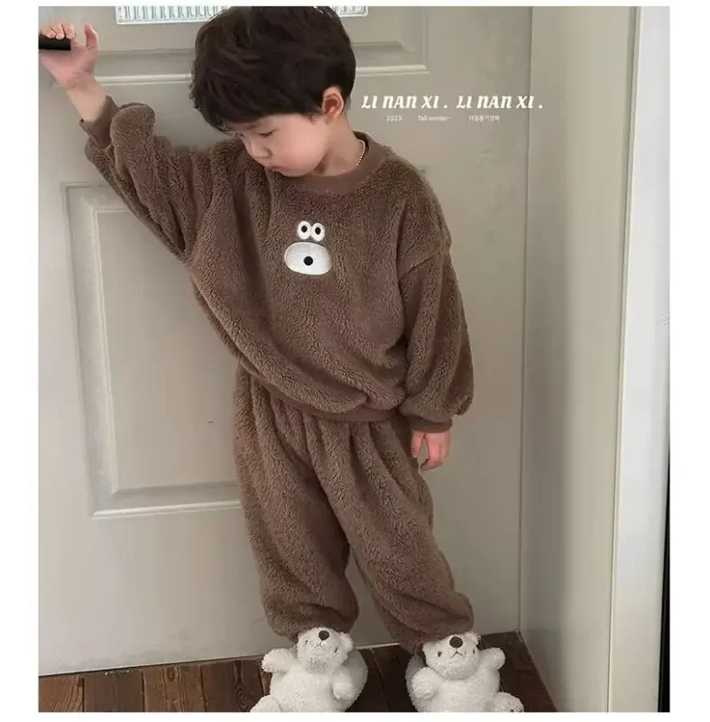 Korea Toddler Girls  Cute Sweatshirt Suits Warm Hoodies+Pants 2pcs Sets Children Boys Outfits Winter